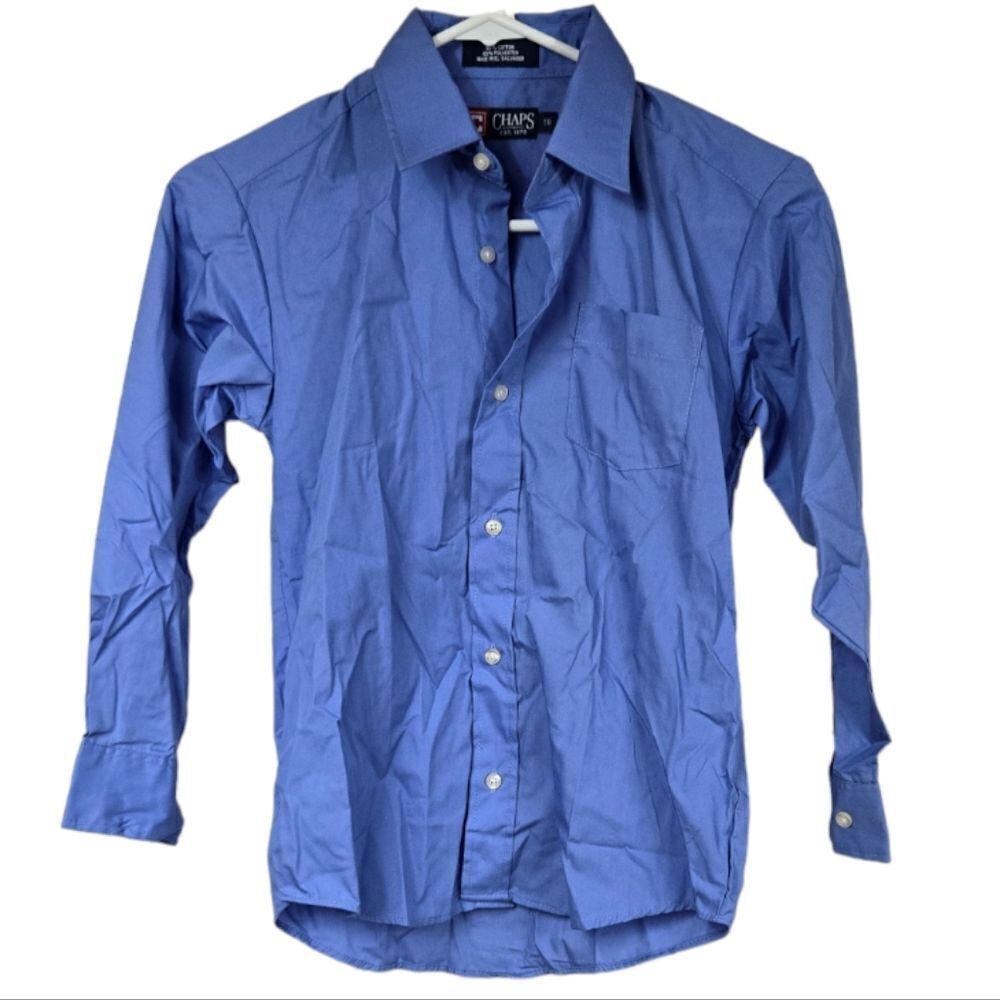 Chaps Boys Blue Point Collar Long Sleeve Dress Shirt Formal Wedding Fancy NEW